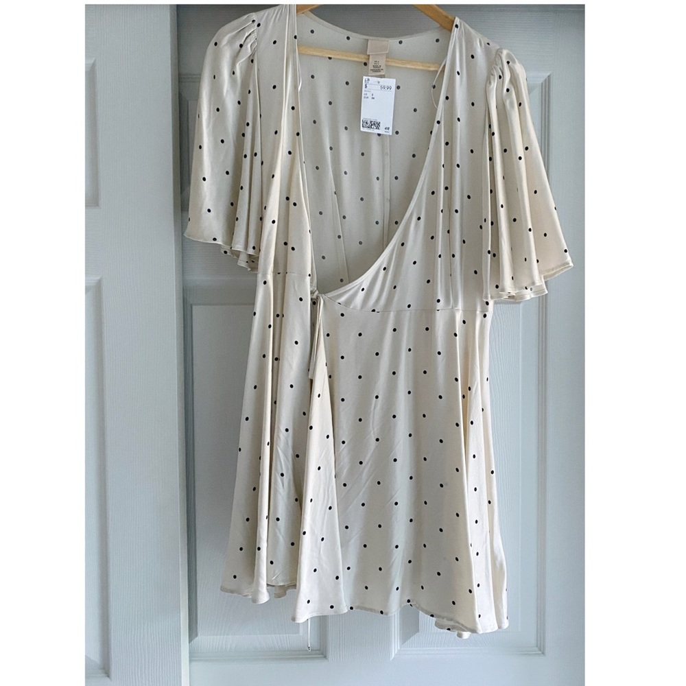 Satin polka dot wrap dress